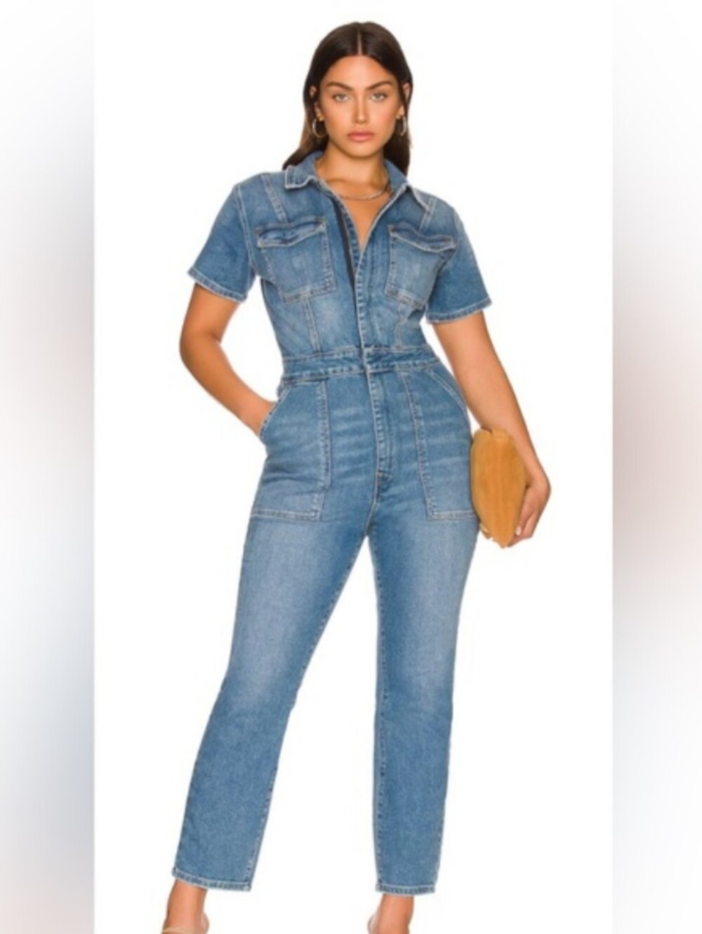 Good American Fit For Success Palazzo Blue Denim Jumpsuit Size 1 ( Small )